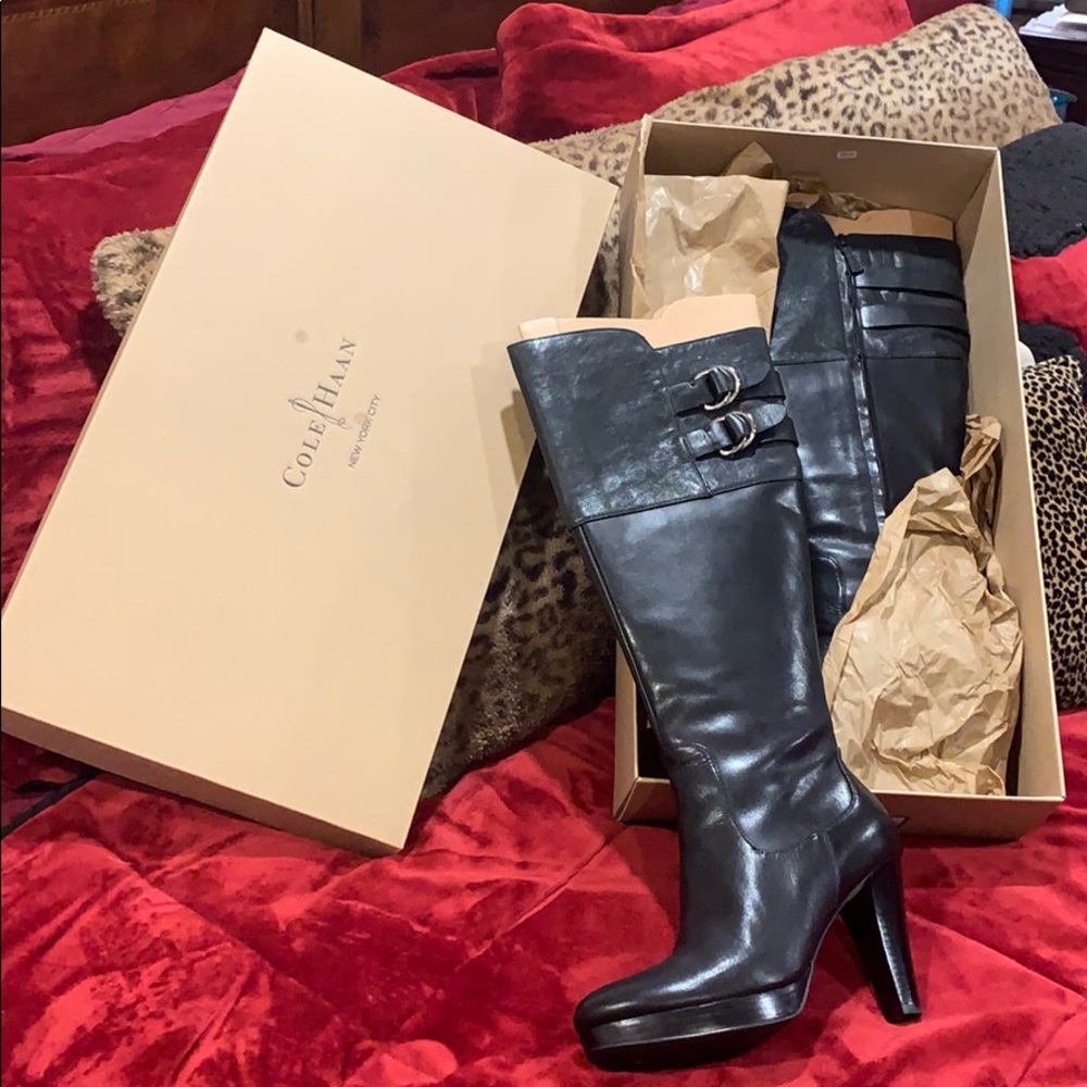 NWT Cole Haan  Tall black leather boots